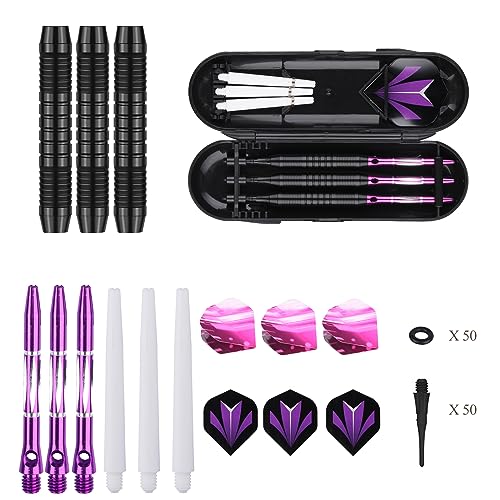 Darts Plastic Tip Set - 18g 21g Colorful Rainbow Soft Tip Darts 50 Anti-Loose O-Rings 6 Shaft (Aluminum/Nylon 45mm) 6 Durable Flights Extra 50 Soft Tips Electronic Dartboard - color: Purple-DART-D