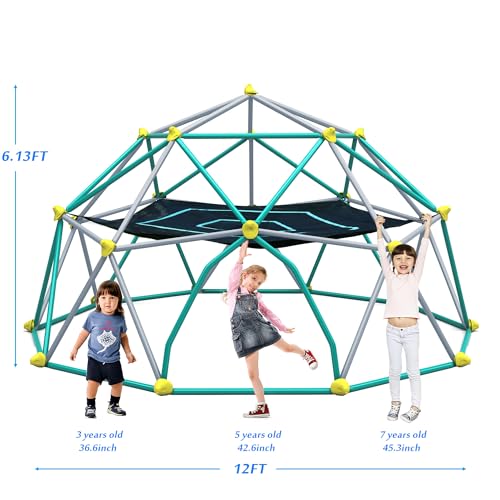 Merax 12FT Climbing Dome with Hammock, Outdoor Geometric Dome Climber Play Center for Kids 3-10 Supporting 1000 lbs, Easy Assembly Jungle Gym - style: 12FT Green & Silver