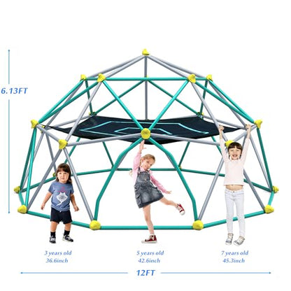Merax 12FT Climbing Dome with Hammock, Outdoor Geometric Dome Climber Play Center for Kids 3-10 Supporting 1000 lbs, Easy Assembly Jungle Gym - style: 12FT Green & Silver