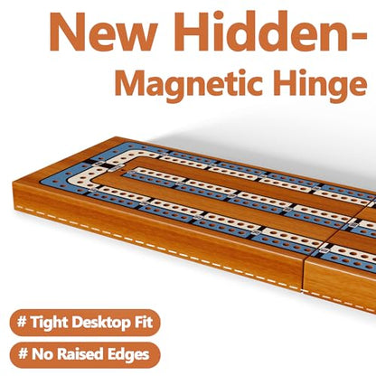 Small Size Travel Wooden Cribbage Board Game Set – 2-Track Foldable Cribbage with Magnetic Storage, 6 Metal Pegs & Full Deck of Cards – Perfect for Family Game Night, Traveling & Camping - style: Foldable