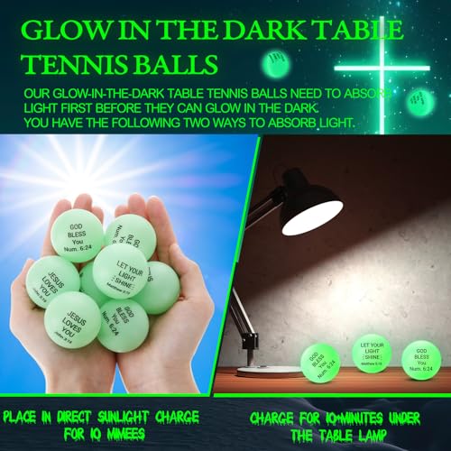 Soulchen 24 Pcs Christian Glow in The Dark Table Tennis 40mm Jesus Bible Verse Balls Bulk Luminous Neon Ball Christian Gifts for Holiday Halloween Party Favor Church Activities, Basket Filler