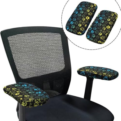 Leopard Print Desk Chair Cover Stretchable 4-Pc Set Office Chair Arm Cushion Washable Office Chair Seat Cover for Gaming and Computer Setup - color: Dog Paw