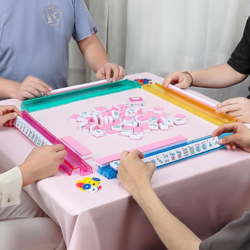 American Mahjong Tile Set,166 Pink Tiles Mahjong Set,4 Colors Mahjong Racks,Travel Mahjong Set with Red Carrying Bag - style: Pink Tile