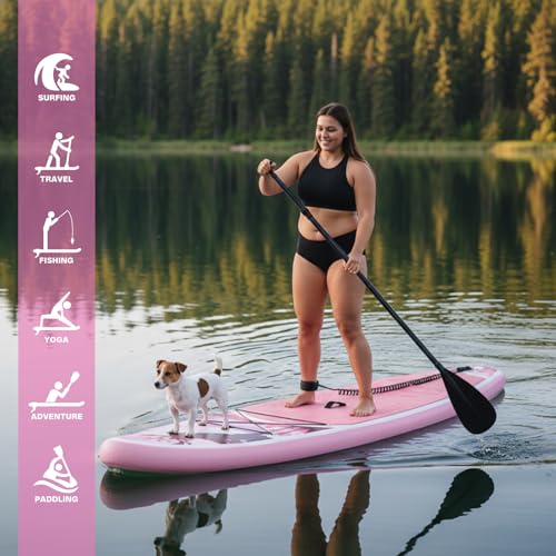 FEATH-R-LITE Inflatable Paddle Board Stand Up Paddleboards for Adults SUP with Premium Accessories Pump, Adjustable Paddle, Leash, Three Fins, Backpack - style: Blush Moose