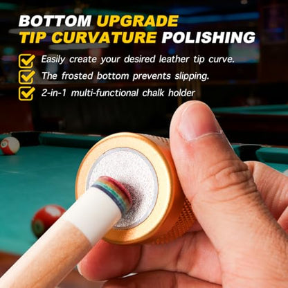 TAOM Upgrade Pool Chalk Holder Round Shaped Practical Tool Billiards Accessories Magnetic Mini Chalk Tip Case Container Round Box Billiards,Cue Tip Tool Scuffer Shaper - color: 1-Gift Set-Yellow with Pyro Green