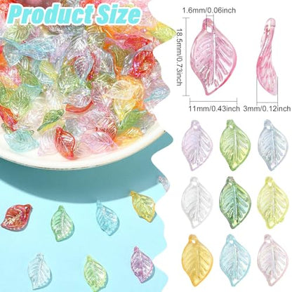 Stiesy 400Pcs Leaf Charms Transparent Iridescent Acrylic Leaves Dangle Charms Pendants Bulk for Necklace Bracelet Earring Jewelry Making Supplies DIY Craft Mixed Color - color: Iridescent Leaf-400pcs
