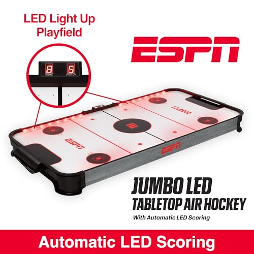 ESPN 50 Inch Jumbo Air Hockey Table with LED Scoring Includes Pucks Paddles