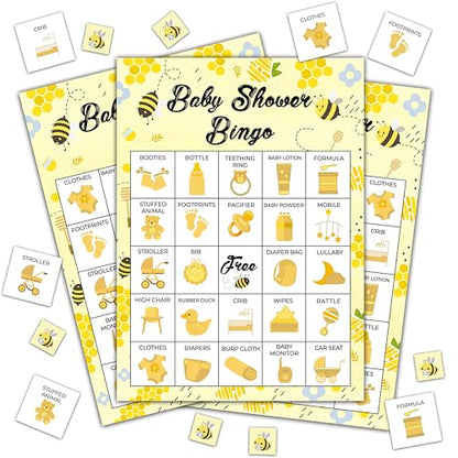Baby Shower Bingo - 24 Player Bee Themed Game for Adults and Gender Reveal Parties - color: Bee