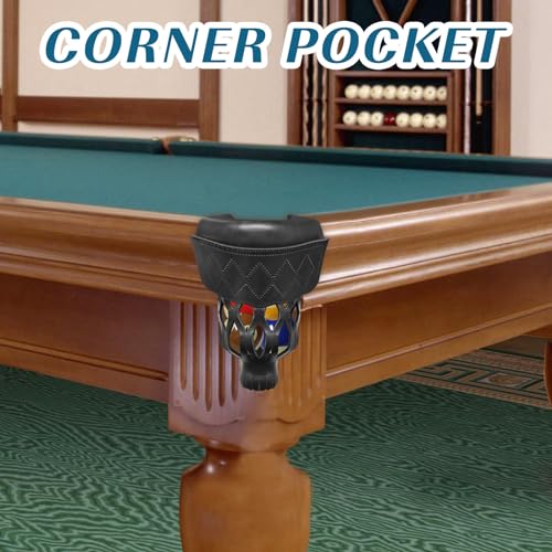 Billiard Pool Table Pockets Heavy Duty PU Leather Billiard Pockets Set of 6，Including 4 Corner Pockets and 2 Side Pockets,Black