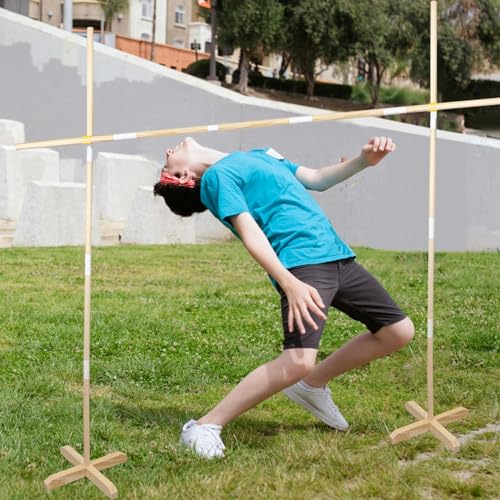 Wooden Limbo Game&Flying Disc Toss Game 2 in 1 Game Set,5ft Tall Limbo Stick Set Limbo Kit for Adults Family,Backyard Games Lawn or Outdoor Games -Easy to Set Up and Play Anywhere