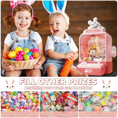 Rabbit Claw Machine - Mini Vending Machine with Lights and Music, Candy Machine Dispenser for Kid Ages 3+, Electronic Kids Claw Machine Game for Birthday Party Includes 10 Plush Toys - color: Pink