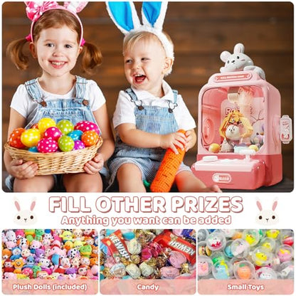 Rabbit Claw Machine - Mini Vending Machine with Lights and Music, Candy Machine Dispenser for Kid Ages 3+, Electronic Kids Claw Machine Game for Birthday Party Includes 10 Plush Toys - color: Pink