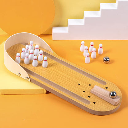 Wooden Mini Desktop Bowling Game Set with Pins and Ball | Stress-Relieving Play, Tabletop Size, Includes 10 Pins, Steel Ball Included, Kids & Adults