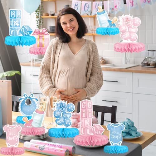 Gender Reveal Decoration Set - Includes Baby Reveal Table Decorations with Honeycomb Centerpiece for Boy or Girl Baby Shower Party Decoration - style: Gender Reveal