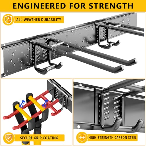 Garage Tool Organizer Wall Mount, 48inch Heavy-Duty Garage Storage System and Garden Tool Organizer with 6 Adjustable Double Hooks for Shovel, Snowboard, Yard Tools and Shed - size: 48"-6double hook