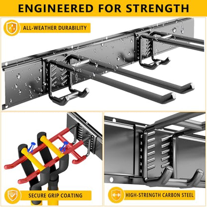 Garage Tool Organizer Wall Mount, Heavy-Duty Garage Storage System and Garden Tool Organizer with Adjustable Hooks for Shovel, Snowboard, Yard Tools and Shed (64"-10hooks) - size: 64"-10hooks