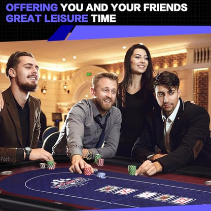 RAYKEEP 86" Large Foldable Poker Table, 10-Player Casino-Style Texas Holdem & Blackjack Game Table with Cup Holders, Padded Rails for Home Game Room, Family Nights, and Parties (Black) - color: 86"