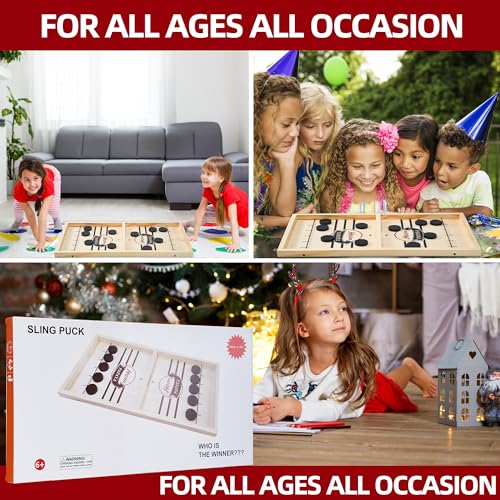 HELLO PAPAYA Foldable Fast Sling Puck Game with Chess Board and Checkers Board, Tic Tac Toe. Wooden Air Hockey Family Night,Table Games Gifts for Adults and Kids - size: X-Large