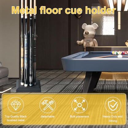CROWN ME Pool Stick Holder Billiard Cue Rack Holds 8 Sticks Floor Stand metal billiard cue rack, pool cue holder-Finish Black - color: Black