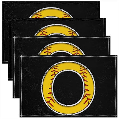 Erosebridal Initial Placemats 12x18 inch Set of 4 Boys Baseball Monogrammed Place Mats | Sports Gaming Table Place Mats Softball Accessories Yellow Black Oil Proof Washable Placemats - color: Yellow O