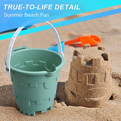 Jumbo Avocado Castle Model Beach Gear 7" Large Sand Buckets Pails Beach Water Pool Gardening Bath Toy Environmentally ABS Durable Thick Plastic Complete Gift Set Bundle for Kids Boys Girls - style: Avocado
