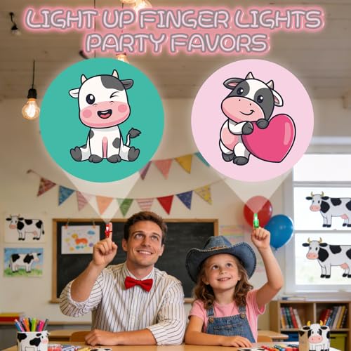 36 Pack Cow Party Favors LED Finger Lights, Glow in The Dark Farm Animal Party Supplies for Kids, Birthday Party Goodie Bag Stuffers, Classroom Treasure Box Rewards - style: Cow