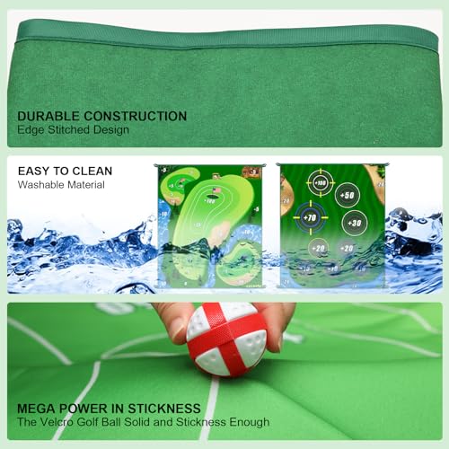 Golf Chipping Game Mat, Double Sided Golf Hitting Mat,6x5 FT Golf Practice Mat Outdoor Indoor Golf Games for Adults,Score Sticky Playing Golf Balls for Home Backyard Garage Game(No Club)