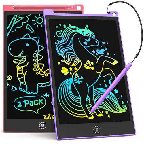 TECJOE 2 Pack LCD Writing Tablet, 8.5 Inch Colorful Doodle Board Drawing Tablet for Kids, Kids Travel Games Activity Learning Toys Birthday Gifts for 3 4 5 6 Year Old Boys and Girls Toddlers - color: Purple Pink
