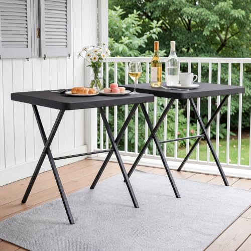 2 Pack Folding Table, Portable Coffee Table 27in Square Table for Small Spaces, Patio Card Table Foldable Picnic Table with 400 LBS Capacity for Indoor Outdoor Use, Black - color: Black, size: 27in-2 Pack