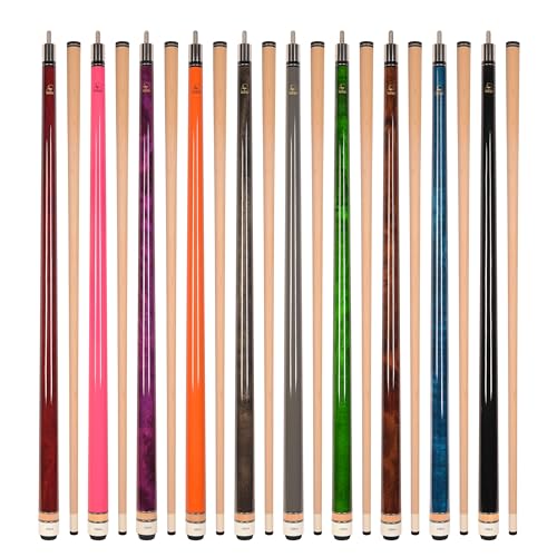 ASKA Set of Wrapless 2-Piece Billiard Pool Cue Sticks L3, 58" Hard Rock Canadian Maple, 13mm Hard Leather Tip, Mixed Weights and Colors - style: Set of 10 Sticks