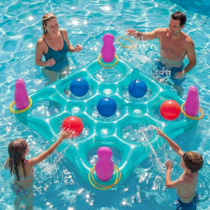 ECHTPower Tic-Tac-Toe Pool Toys Games - 2-in-1 Giant Inflatable Pool Floats with Ring Toss Set and 10 Balls, Fun Summer Party Water Beach Float Pool Game for Adults Teens Kids (Green) - color: Green