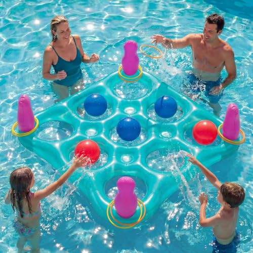ECHTPower Tic-Tac-Toe Pool Toys Games - 2-in-1 Giant Inflatable Pool Floats with Ring Toss Set and 10 Balls, Fun Summer Party Water Beach Float Pool Game for Adults Teens Kids (Green) - color: Green