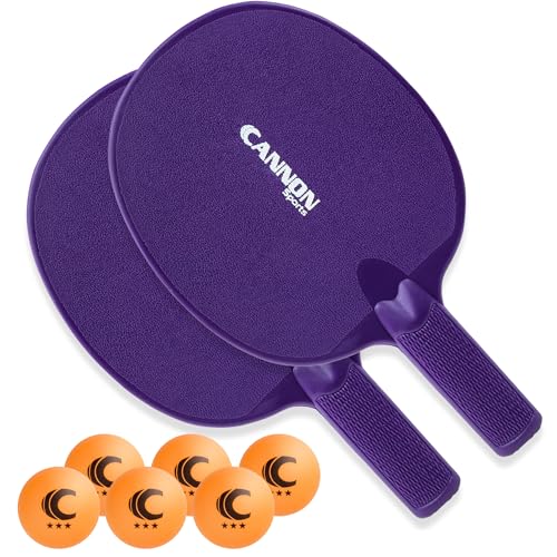 Cannon Sports Unbreakable Table Tennis Paddle Set - 2 Rackets with 6 Pack of 3-Star Table Tennis Balls – Portable Set for 2 Players - color: 2 Purple Paddles + 6 Orange Balls