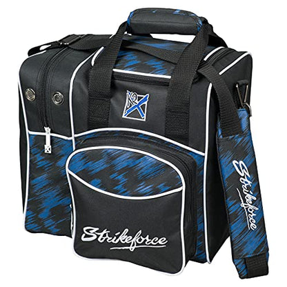 KR Strikeforce Flexx Single Tote Bowling Bag with Side Shoe Compartment, Front Accessory Compartment - color: Blue Scratch