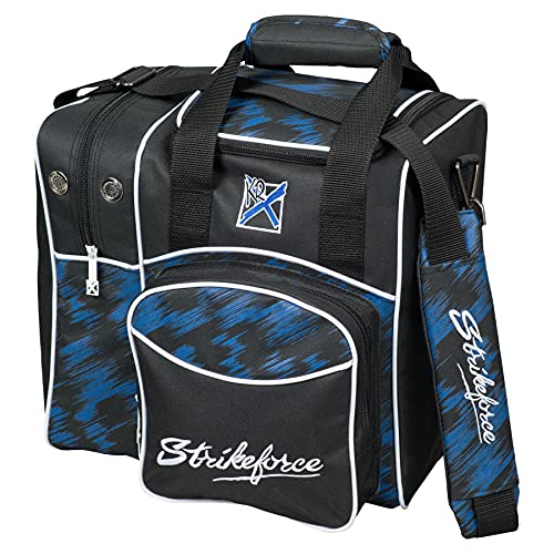 KR Strikeforce Flexx Single Tote Bowling Bag with Side Shoe Compartment, Front Accessory Compartment - color: Blue Scratch