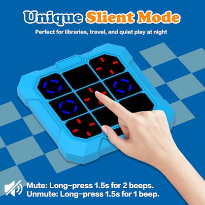Electronic Tic Tac Toe Game for Kids: 6-in-1 Sensory Toy Age 6-12 Boys Girl | Travel Tic Tac Toe Toys Mute & Rechargeable - Handheld Board Game for Kids Ages 4+ Adults Family - Christmas Birthday Gift