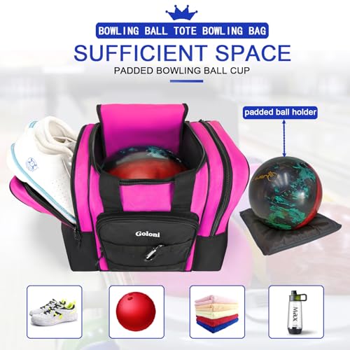 Goloni 1 Ball Bowling Bag for Men, Durable Bowling Tote with Padded Holder & Ventilated Shoe Compartment (Fits Size 14) - color: Rose