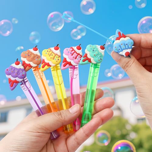 Winrayk Ice Cream Party Favors, 24Pcs Self-designed Mini Bubble Wands for Kids Bubbles Bulk with Detachable Topper (6 Colors), Two Sweet Birthday Gift Pinata Filler Goodie Bag Stuffer Classroom Prizes - style: Ice Cream