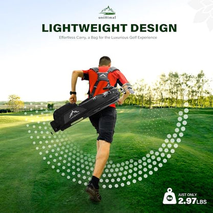 uniHimal Lightweight Par 3 Golf Bag - Small Golf Stand Bag with Dual Shoulder Straps, Cooler Pocket, Dust Cover, Pitch and Putt Bag for Driving Range - color: Black
