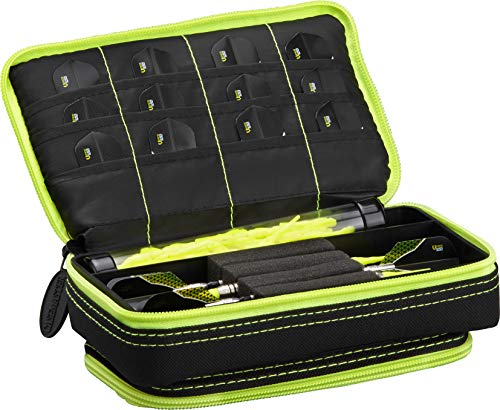 Casemaster Plazma Plus, 3 Dart Case for Soft and Steel Tip Darts Features Large Front Mobile Device Pocket, Built-in Storage Tube and Pockets for Flights, Tips, Shafts, and Personal Items - color: Yellow Trim
