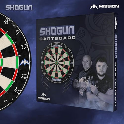 Mission Darts | Shogun Set | Endurance Premium Sisal Dartboard with Round Wire Design | Includes 2 Sets of Steel Tip Darts.