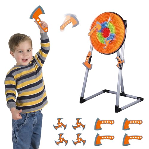 Contixo TS1 Axe Throwing Bristle Target Set for Kids, 2-in-1 Board Family Carnival Party Fun Toy with 4 Foam Axes, 4 Triangle Darts for Boys & Girls Gift Family Indoor Outdoor Backyard Game Foldable