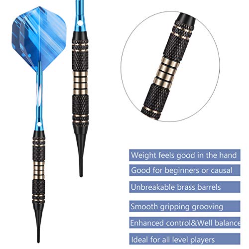 Soft tip Darts Set 18/20 Grams - Professional Darts Plastic Tip with Brass Barrel + Aluminum Shafts + 50 Rubber o-Ring + 6 Flights +50 Soft Tips for Electronic Dartboard - color: 18g-BLUE
