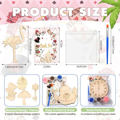 Saypacck 24 Pcs Wonderland Party Favors Wooden Painting Craft Kits Birthday Party Supplies with Organza Bag for Goodie Bags Fillers Adult Thank You Gifts - style: Wonderland