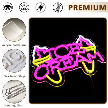 Ice Cream Neon Sign for Wall Decor, Ice Cream Led Signs for Business, USB Dimmable Milk Shakes Neon Lights for Frozen Yogurt Snack Bar Dessert Shop Kitchen Home Pub Restaurant - style: Ice Cream
