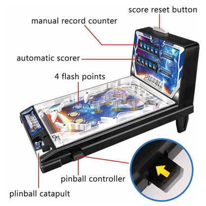 PHATM Electronic Pinball Game Machine Desktop Marble Arcade Retro Mini Tabletop Game Arcade Machine with Lights Sounds for Small Rooms or Apartments