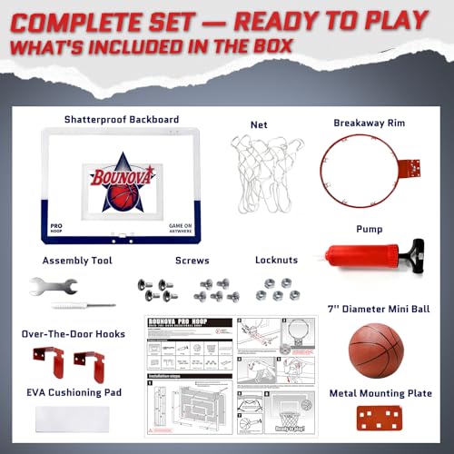 Bounova Indoor Over the Door Basketball Hoop, Large 20" x 13" Backboard, 12.6" Breakaway Rim Fits All Basketball Sizes, for Home Dorm Office