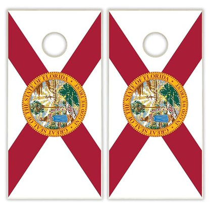 State Flag Solid Wood Regulation Cornhole Set 4 Feet x 2 Feet Includes Set of 8 Bags and Carrying Case with Optional LED Lights and Lamination - style: Florida