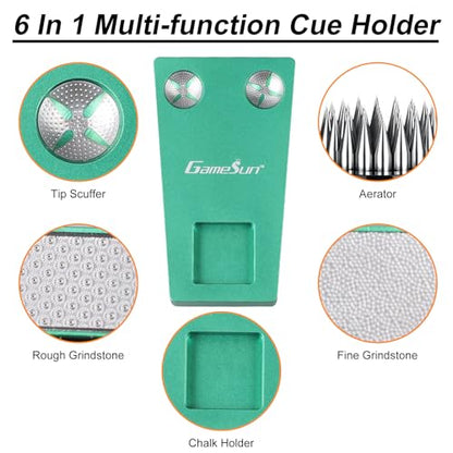 6 In 1 Portable Weighted Pool Cue Holder, chalk holder, billiard cue tip tool, Green - color: Green