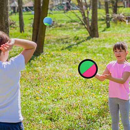 Cooraby Toss and Catch Paddle Game Disc 4 Set Paddle Toss and Catch Ball Sport Game Suitable for Sports, Beach and Party Favor with Storage Bag, 8 Paddles and 8 Balls - size: 15.5cm